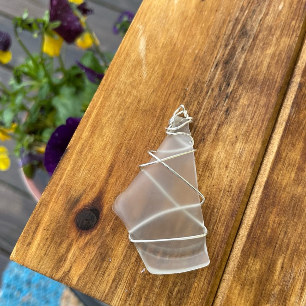 upcycled seaglass silver wrapped pendant